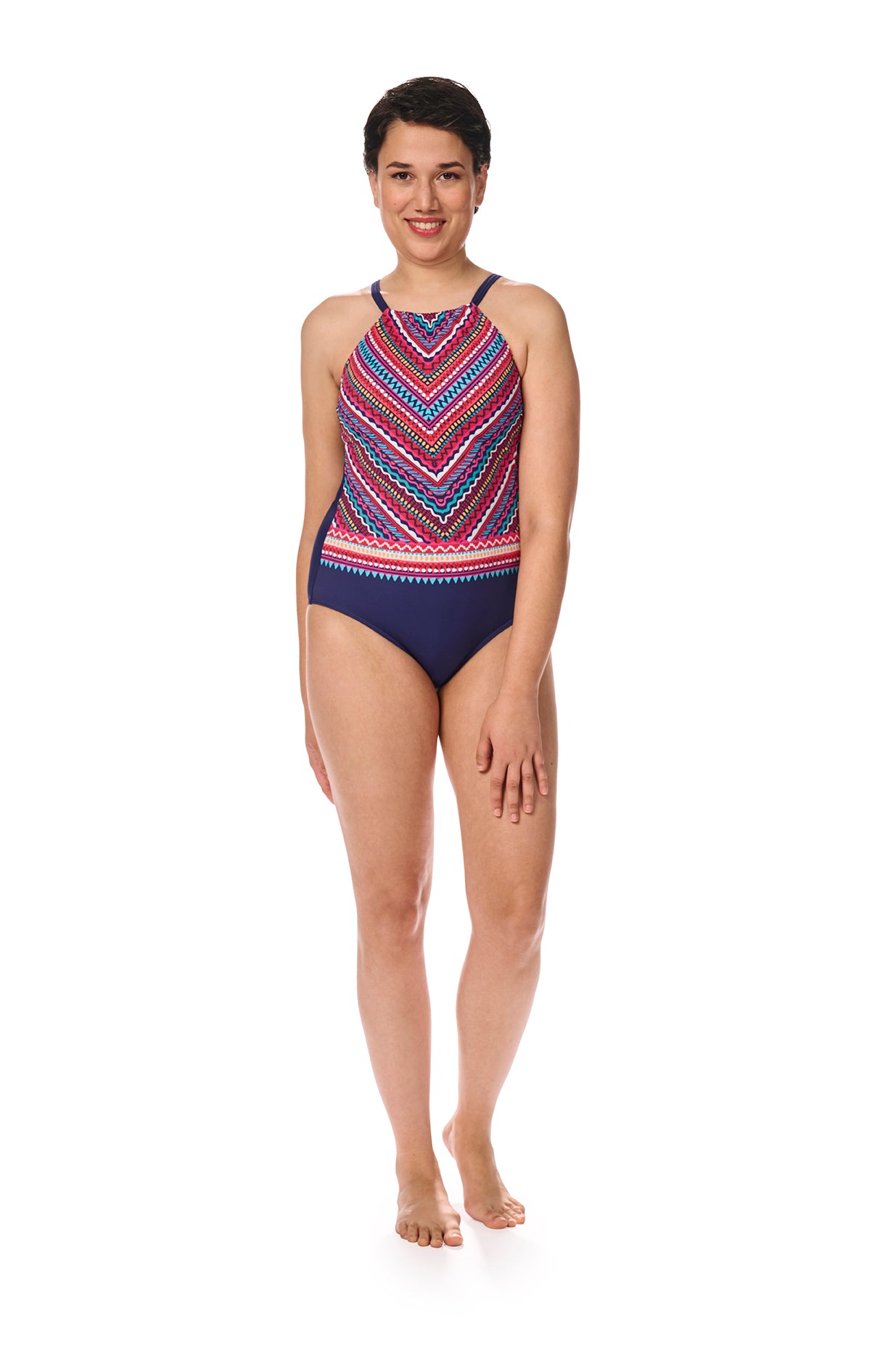 Amoena-Thassos maillot de bain une pièce à encolure haute bleu marine/multi